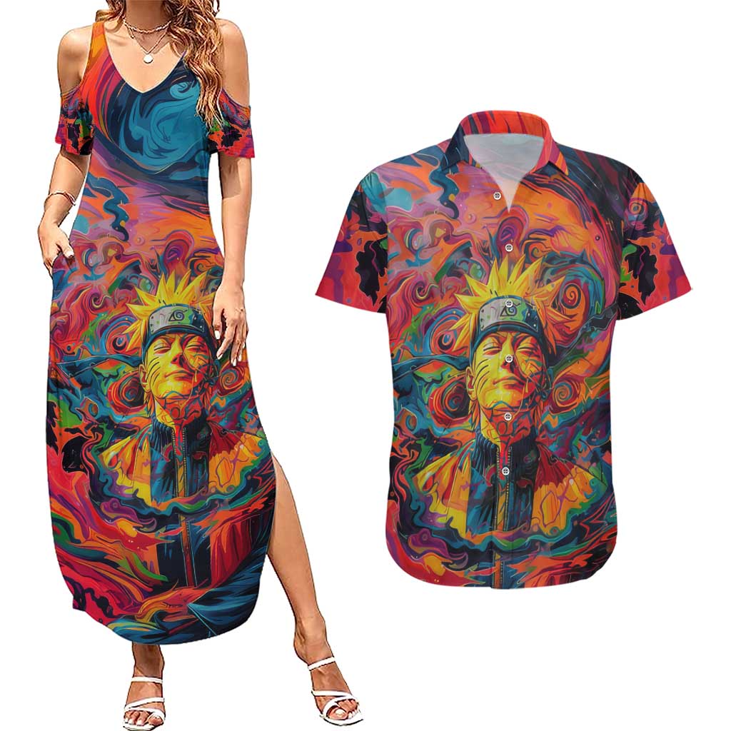 Trippy Naruto Couples Matching Summer Maxi Dress and Hawaiian Shirt Anime Mix Trippy Style