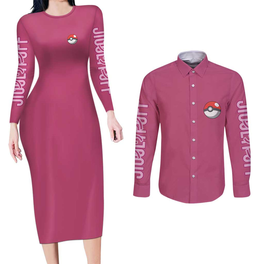 Jigglypuff -  Poke Couples Matching Long Sleeve Bodycon Dress and Long Sleeve Button Shirt Anime Style