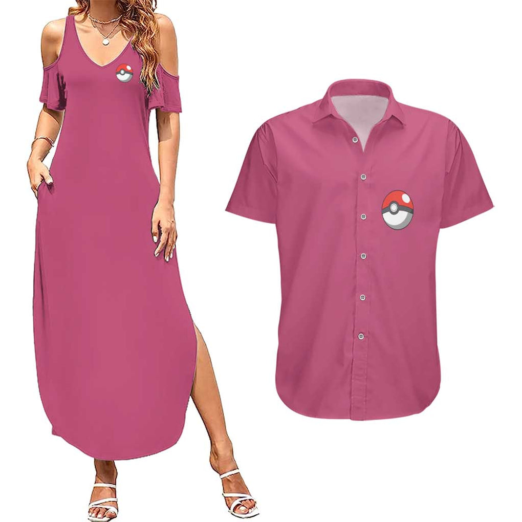 Jigglypuff -  Poke Couples Matching Summer Maxi Dress and Hawaiian Shirt Anime Style