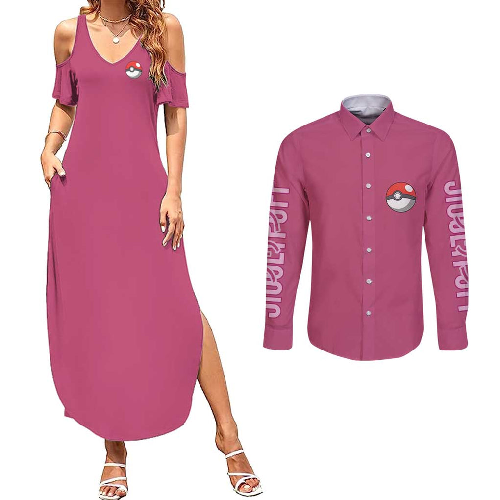 Jigglypuff -  Poke Couples Matching Summer Maxi Dress and Long Sleeve Button Shirt Anime Style