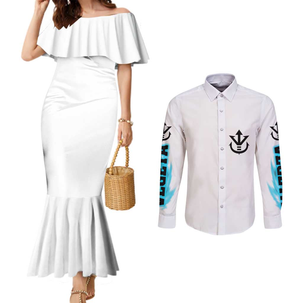 Vegeta V3 Dragon Ball Z Couples Matching Mermaid Dress and Long Sleeve Button Shirt Anime Style