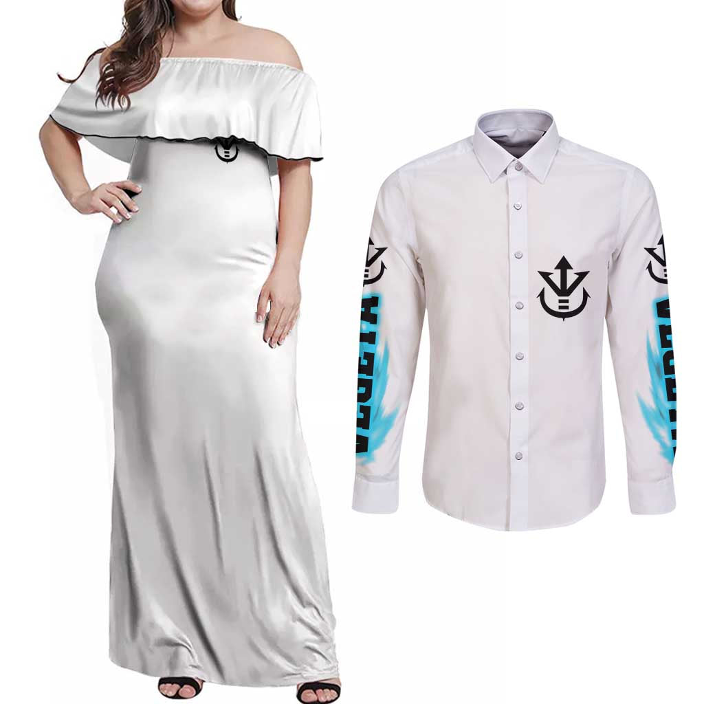 Vegeta V3 Dragon Ball Z Couples Matching Off Shoulder Maxi Dress and Long Sleeve Button Shirt Anime Style