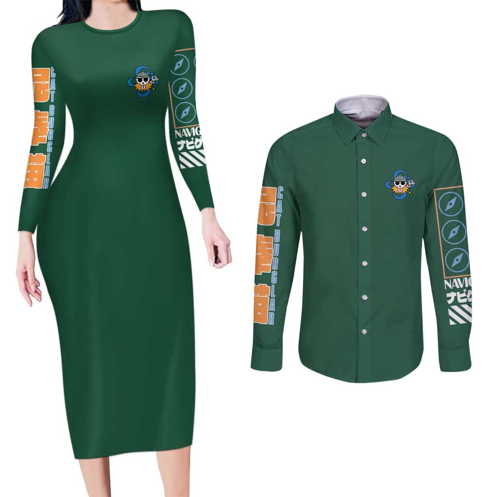 Nami One Piece Couples Matching Long Sleeve Bodycon Dress and Long Sleeve Button Shirt Anime Style TS04