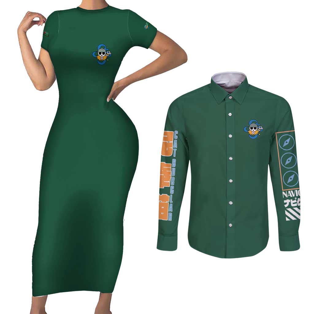 Nami One Piece Couples Matching Short Sleeve Bodycon Dress and Long Sleeve Button Shirt Anime Style TS04