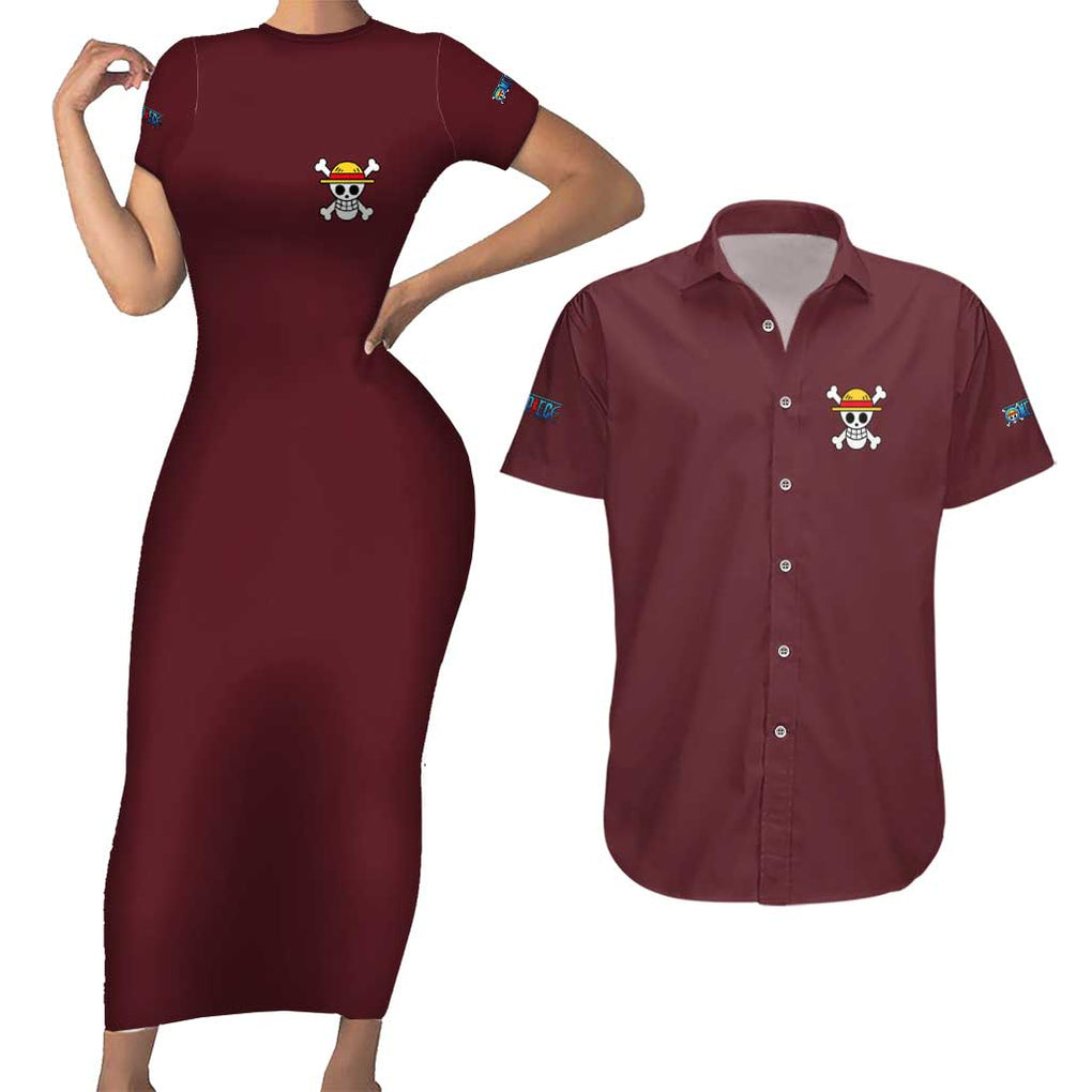 Monkey D. Luffy V2 One Piece Couples Matching Short Sleeve Bodycon Dress and Hawaiian Shirt Anime Style