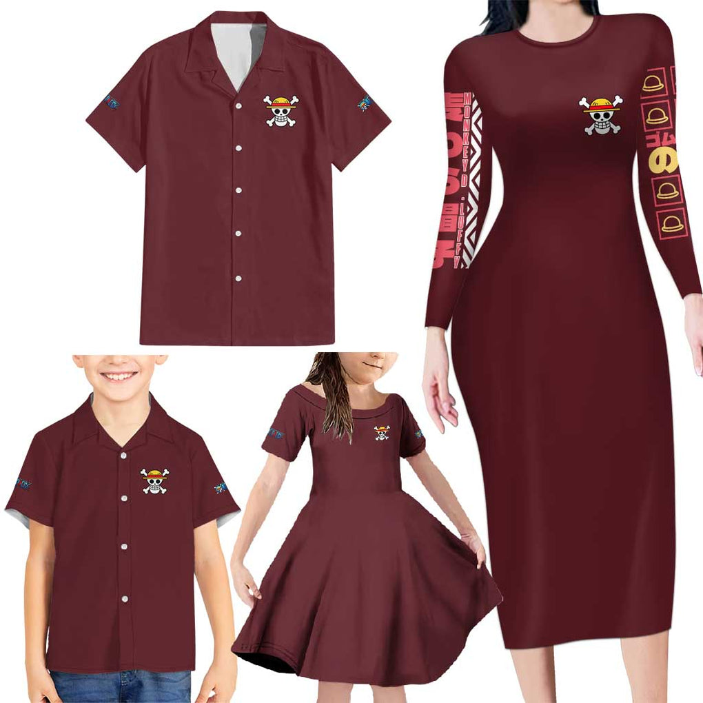 Monkey D. Luffy V2 One Piece Family Matching Long Sleeve Bodycon Dress and Hawaiian Shirt Anime Style