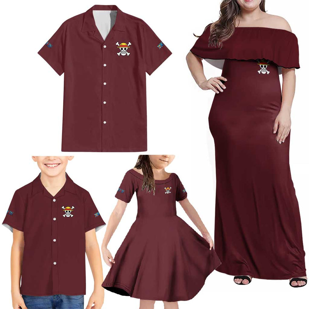 Monkey D. Luffy V2 One Piece Family Matching Off Shoulder Maxi Dress and Hawaiian Shirt Anime Style