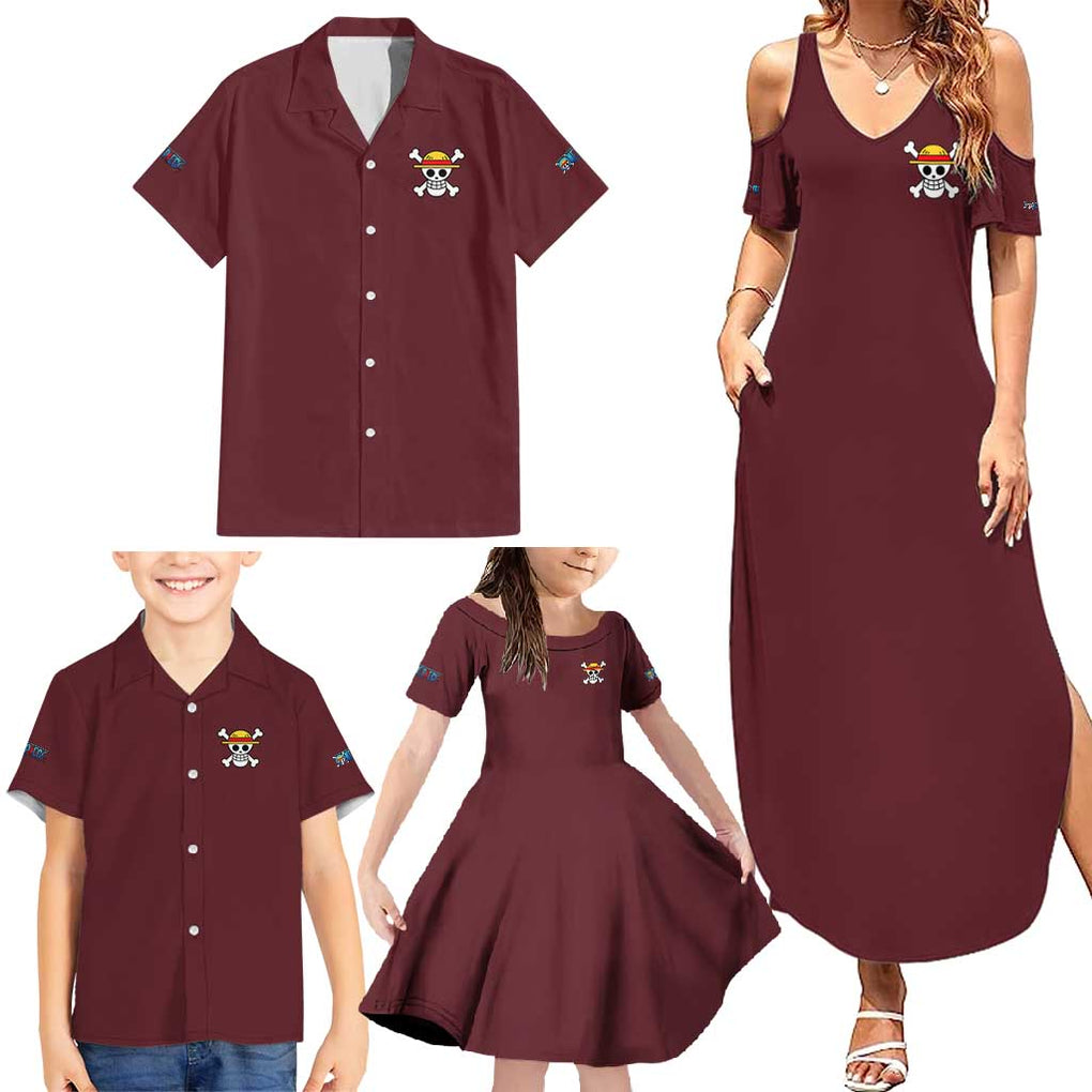 Monkey D. Luffy V2 One Piece Family Matching Summer Maxi Dress and Hawaiian Shirt Anime Style