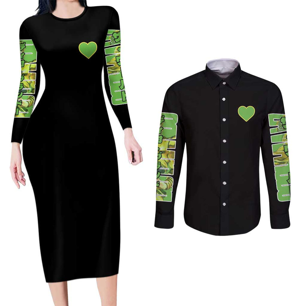 Dio Brando Jojo’s Bizarre Adventure Couples Matching Long Sleeve Bodycon Dress and Long Sleeve Button Shirt Anime Style