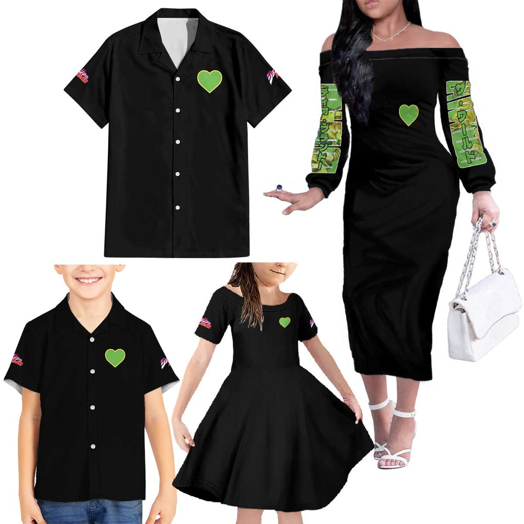 Dio Brando Jojo’s Bizarre Adventure Family Matching Off The Shoulder Long Sleeve Dress and Hawaiian Shirt Anime Style