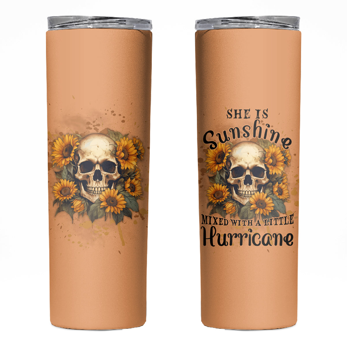 She Is Sunshine Sunflower Skull Skinny Tumbler