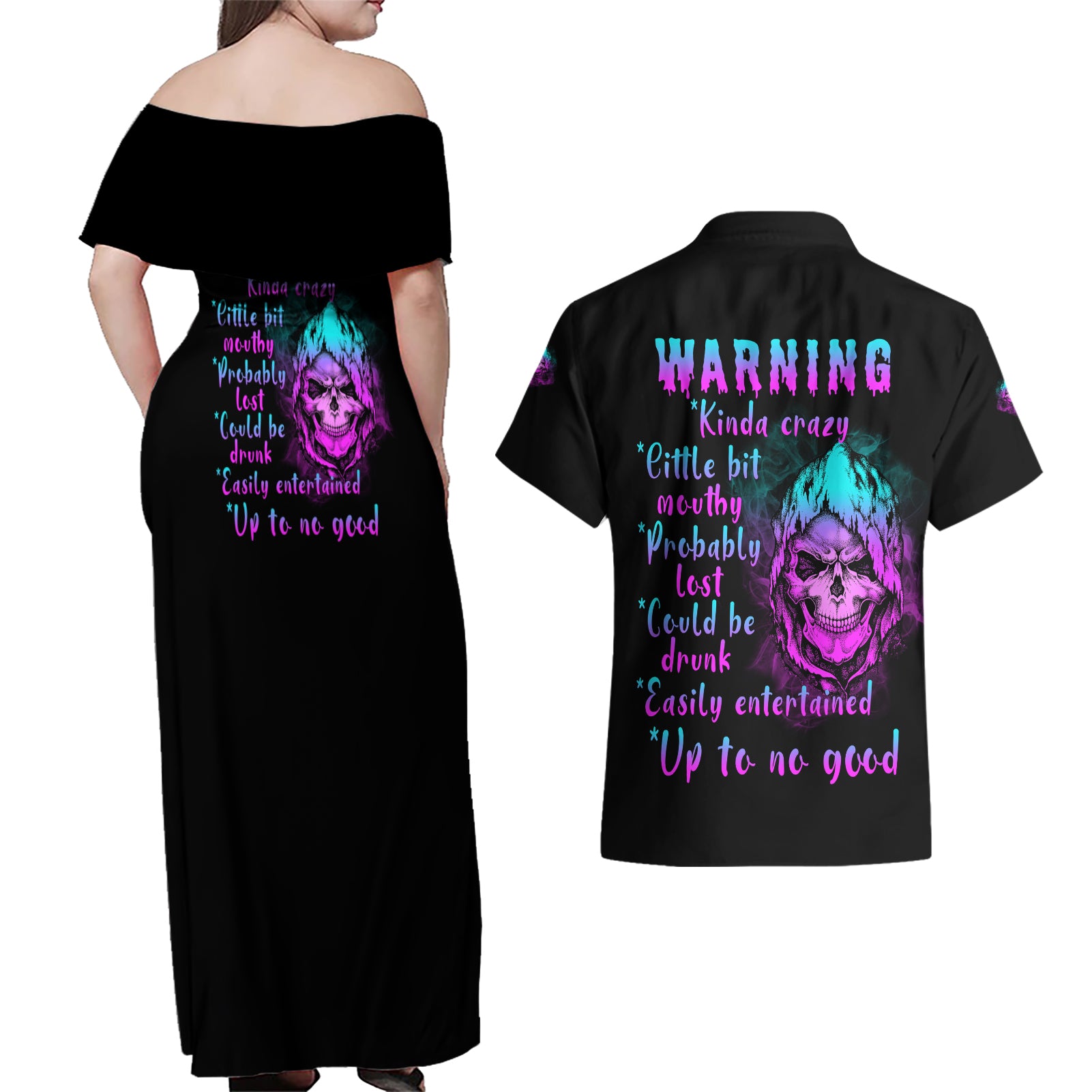 warning-kinda-crazy-skull-couples-matching-off-shoulder-maxi-dress-and-hawaiian-shirt