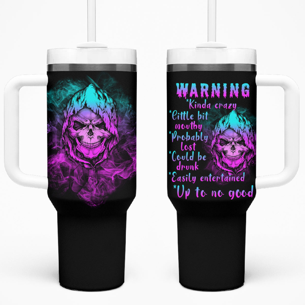 Warning Kinda Crazy Skull Tumbler With Handle