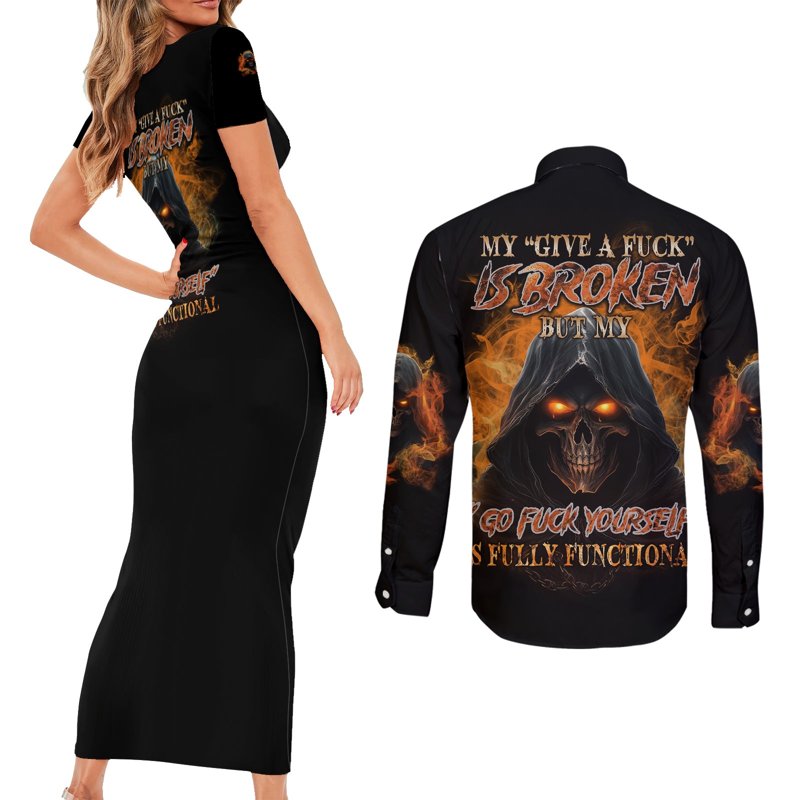 my-give-a-f-reaper-fire-all-couples-matching-short-sleeve-bodycon-dress-and-long-sleeve-button-shirt