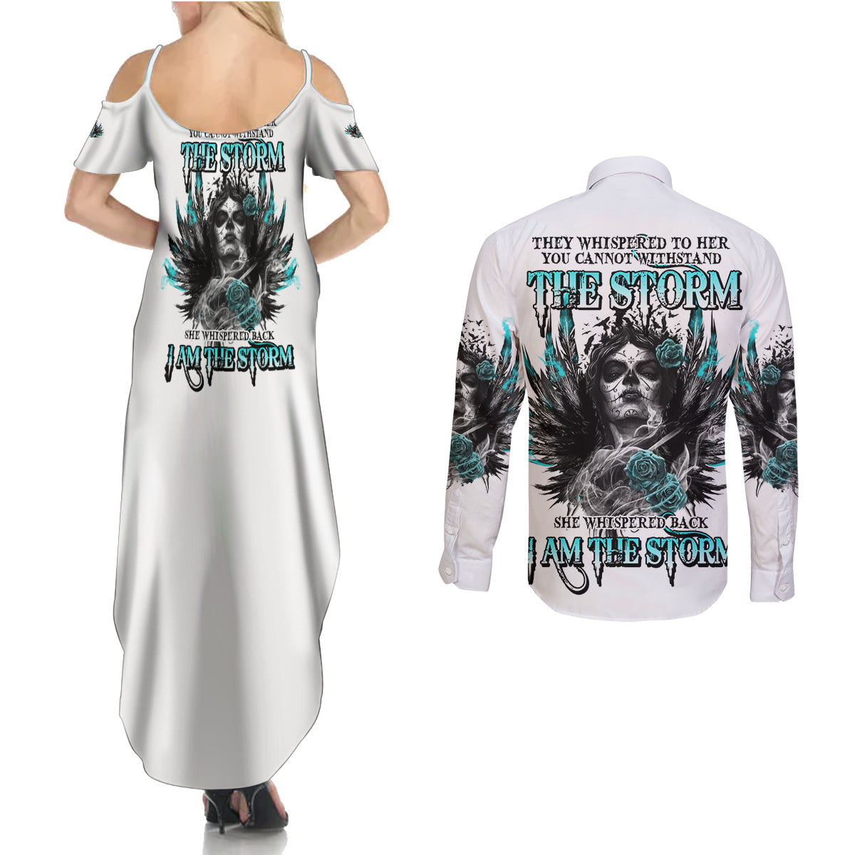 i-am-the-storm-sugar-skull-couples-matching-summer-maxi-dress-and-long-sleeve-button-shirt