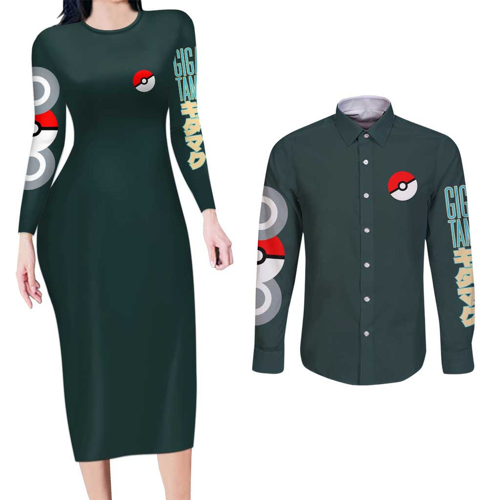 Gigantamax Snorlax Poke Couples Matching Long Sleeve Bodycon Dress and Long Sleeve Button Shirt Japan Anime Style