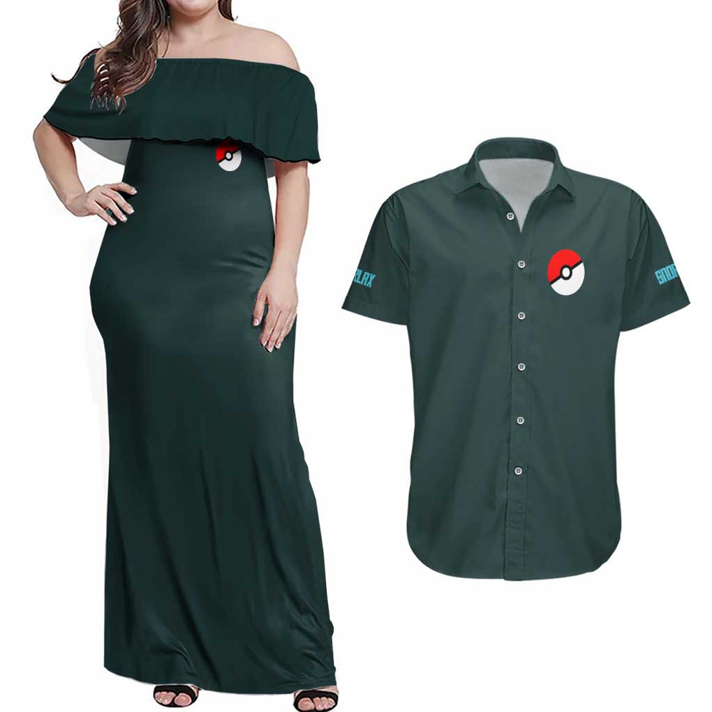 Gigantamax Snorlax Poke Couples Matching Off Shoulder Maxi Dress and Hawaiian Shirt Japan Anime Style