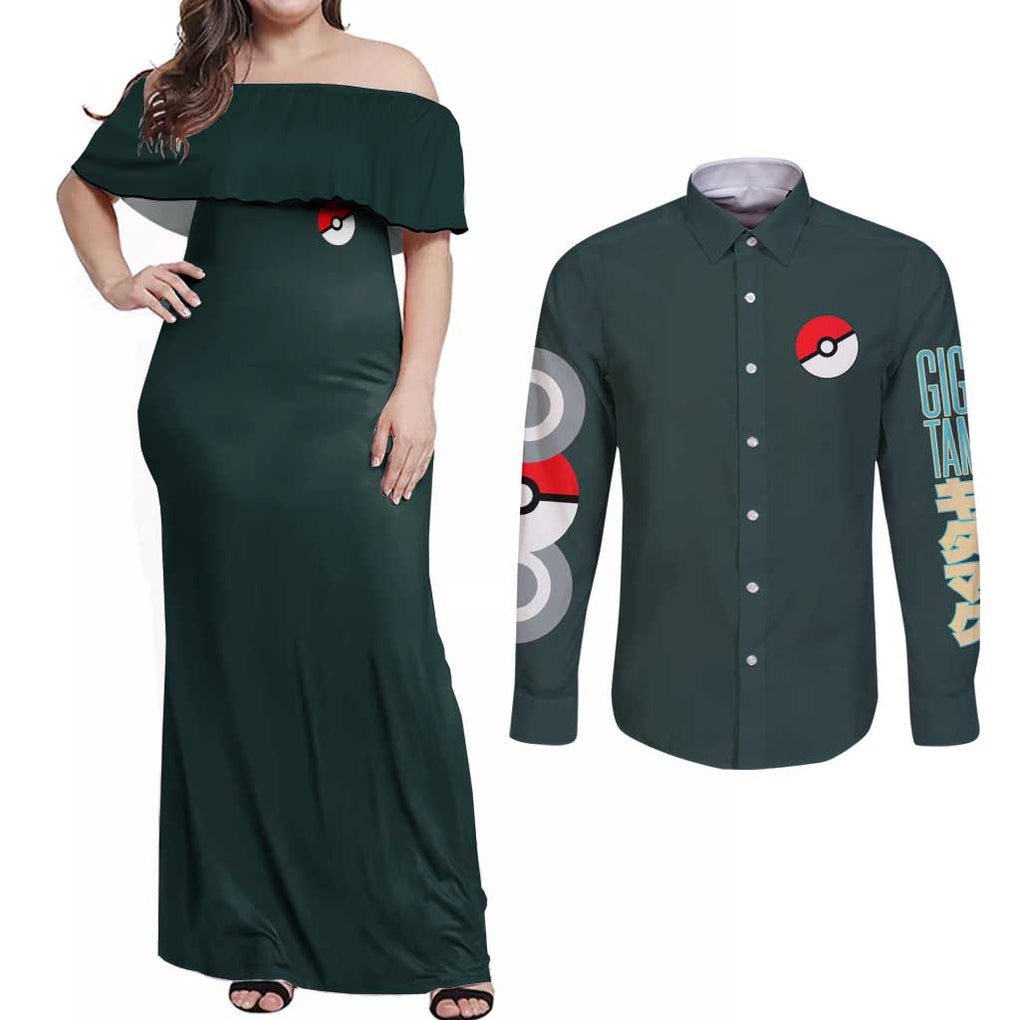 Gigantamax Snorlax Poke Couples Matching Off Shoulder Maxi Dress and Long Sleeve Button Shirt Japan Anime Style