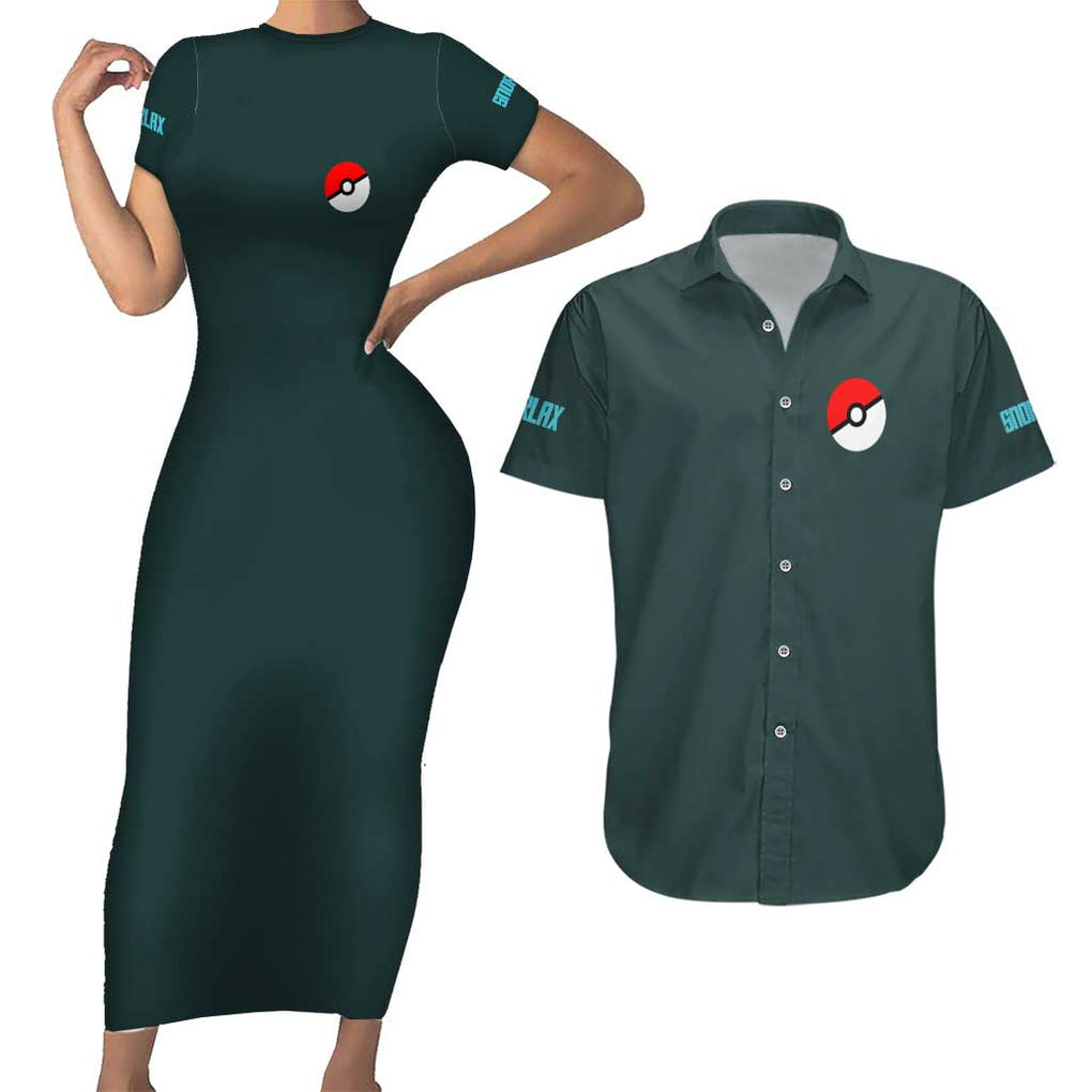 Gigantamax Snorlax Poke Couples Matching Short Sleeve Bodycon Dress and Hawaiian Shirt Japan Anime Style