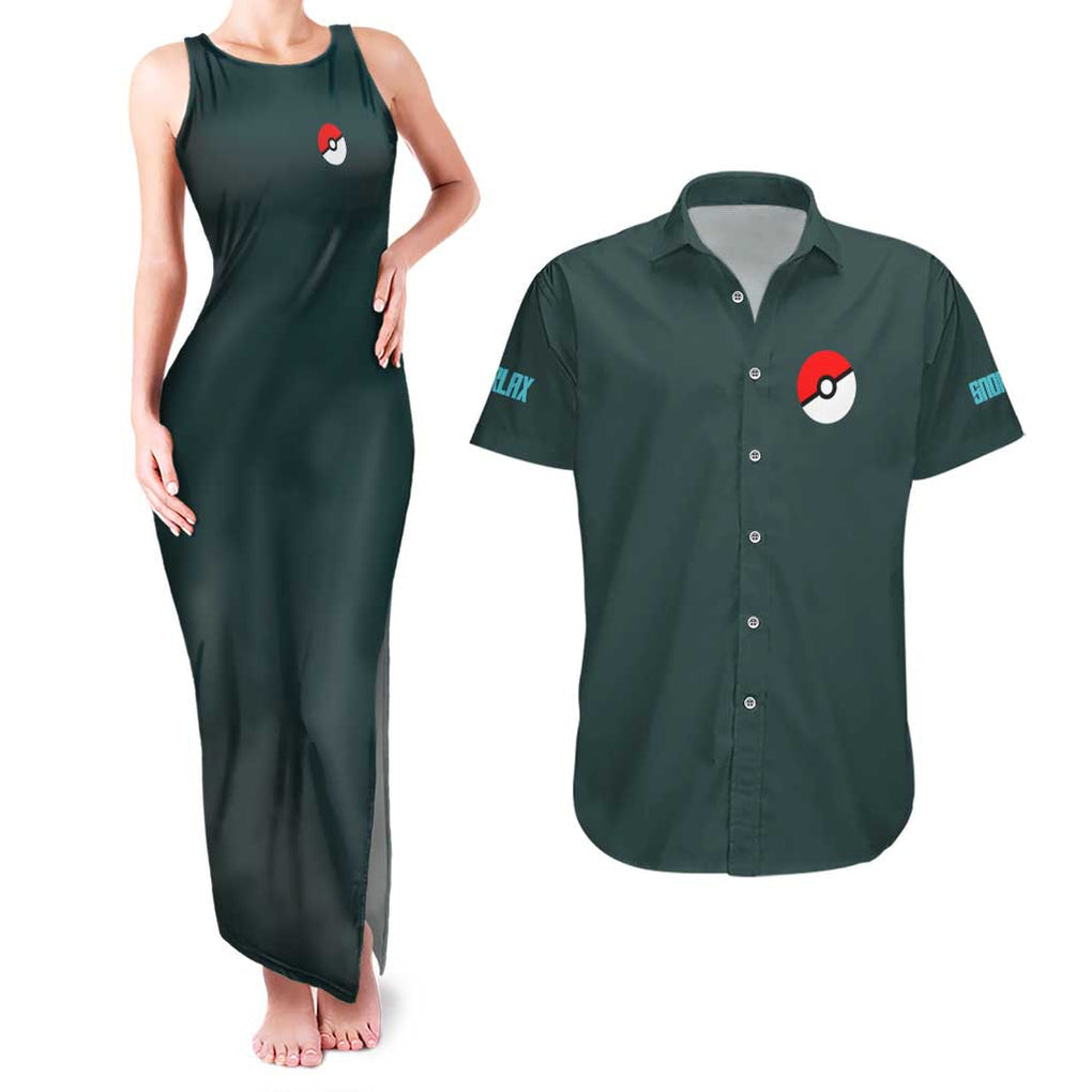 Gigantamax Snorlax Poke Couples Matching Tank Maxi Dress and Hawaiian Shirt Japan Anime Style