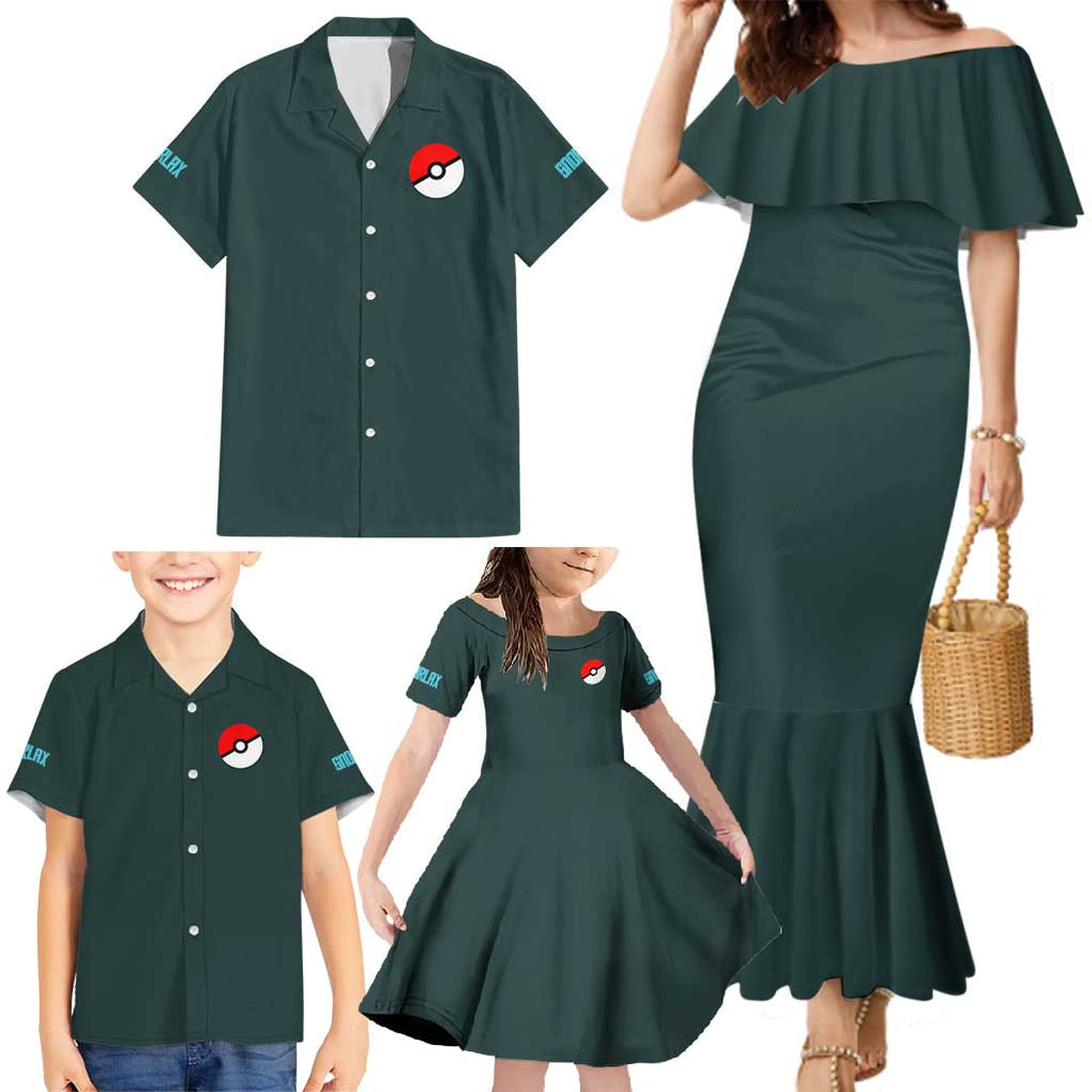 Gigantamax Snorlax Poke Family Matching Mermaid Dress and Hawaiian Shirt Japan Anime Style