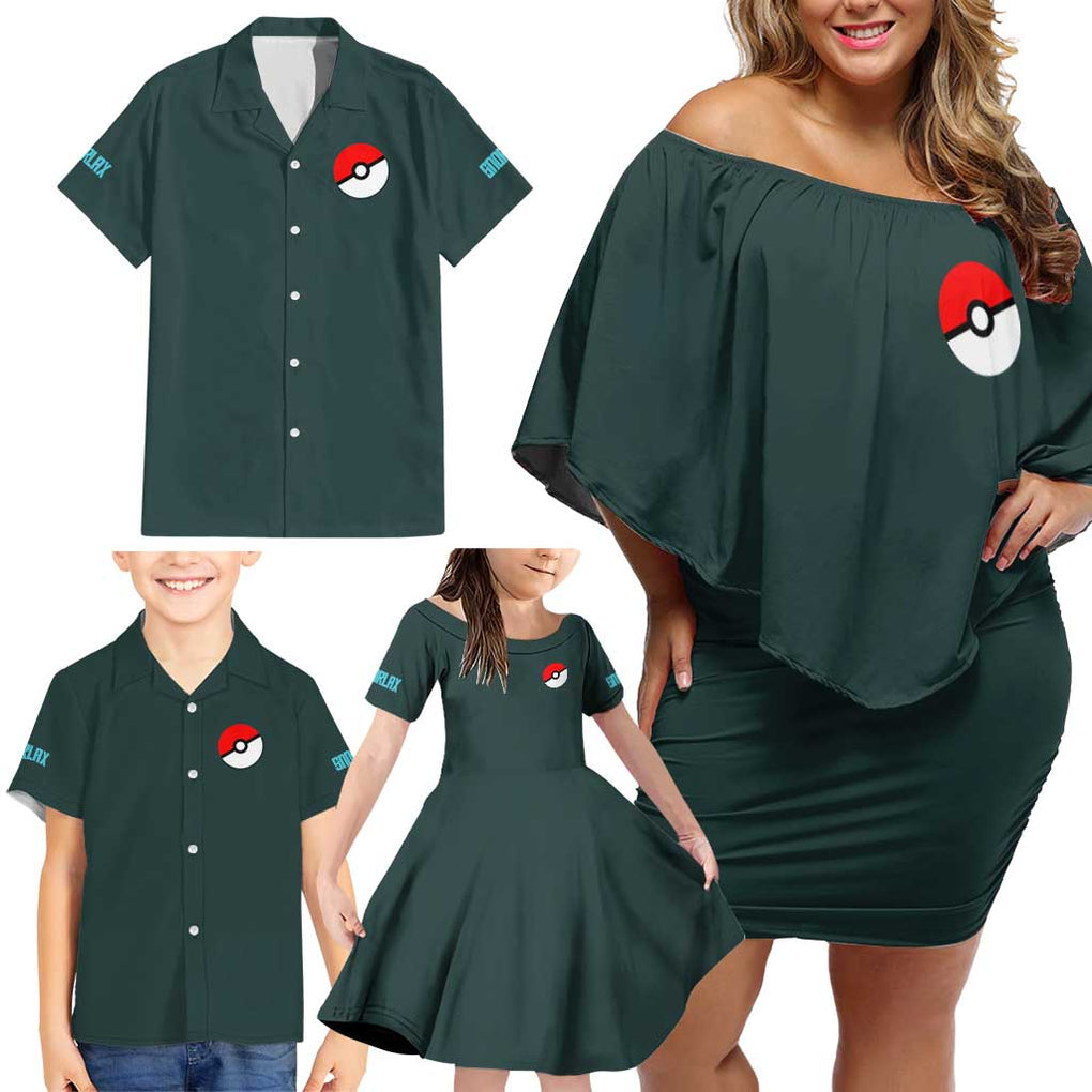 Gigantamax Snorlax Poke Family Matching Off Shoulder Short Dress and Hawaiian Shirt Japan Anime Style