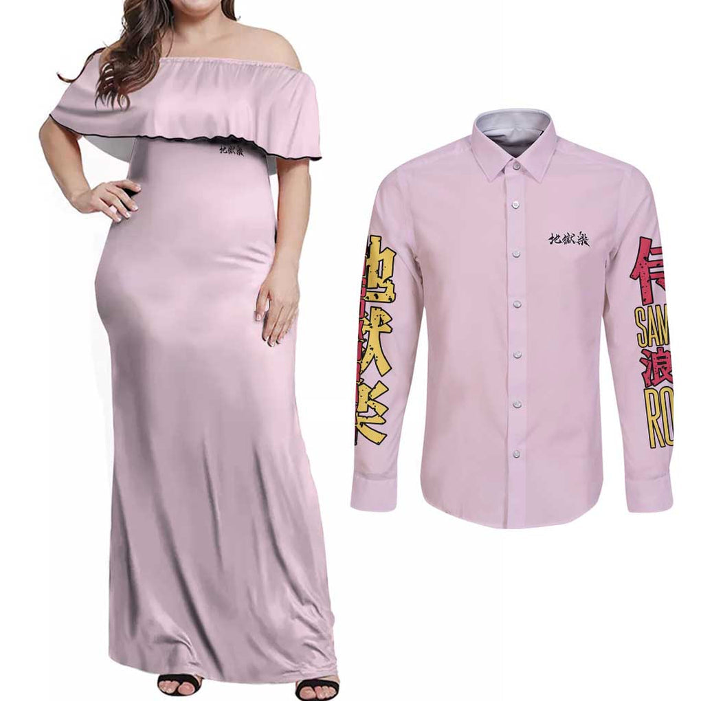 Yamada Asaemon Sagiri Hell’s Paradise Couples Matching Off Shoulder Maxi Dress and Long Sleeve Button Shirt Japan Anime Style