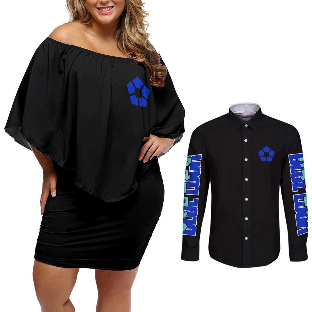 Blue Lock Couples Matching Off Shoulder Short Dress and Long Sleeve Button Shirt Japan Anime Style