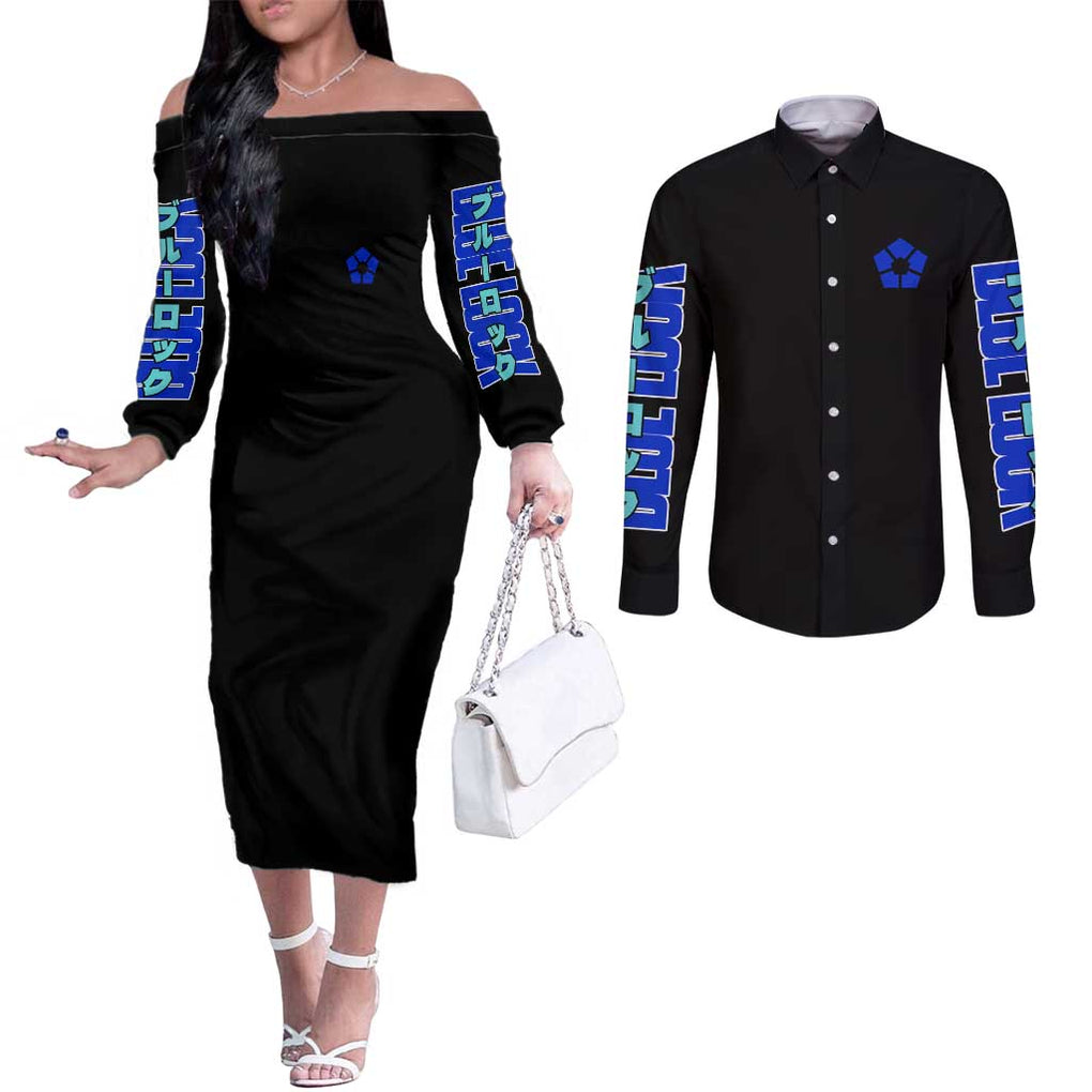 Blue Lock Couples Matching Off The Shoulder Long Sleeve Dress and Long Sleeve Button Shirt Japan Anime Style