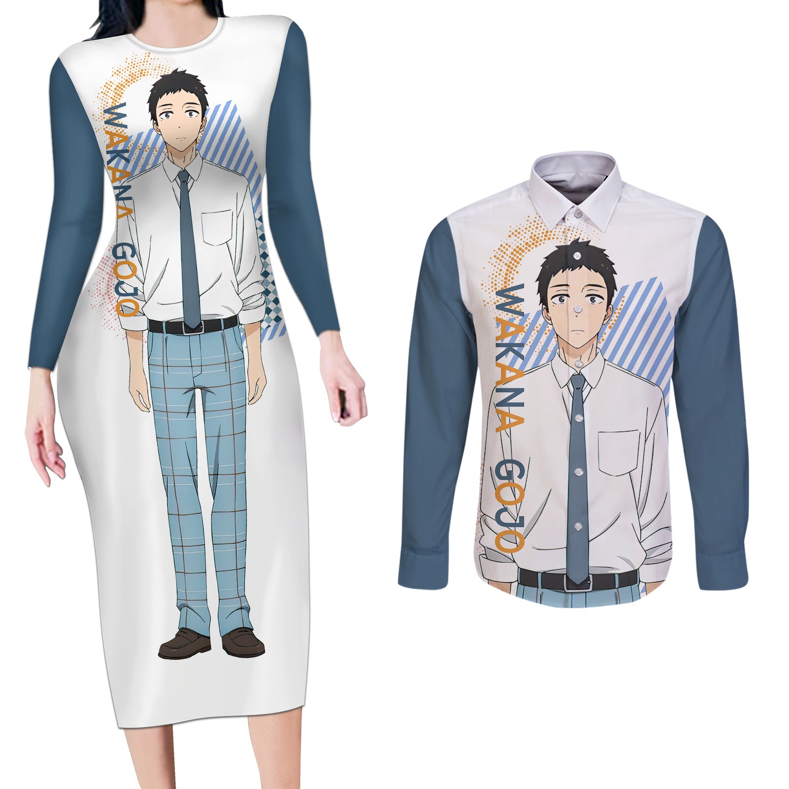 Wakana Gojo My Dress Up Darling Couples Matching Long Sleeve Bodycon Dress and Long Sleeve Button Shirt Anime Style