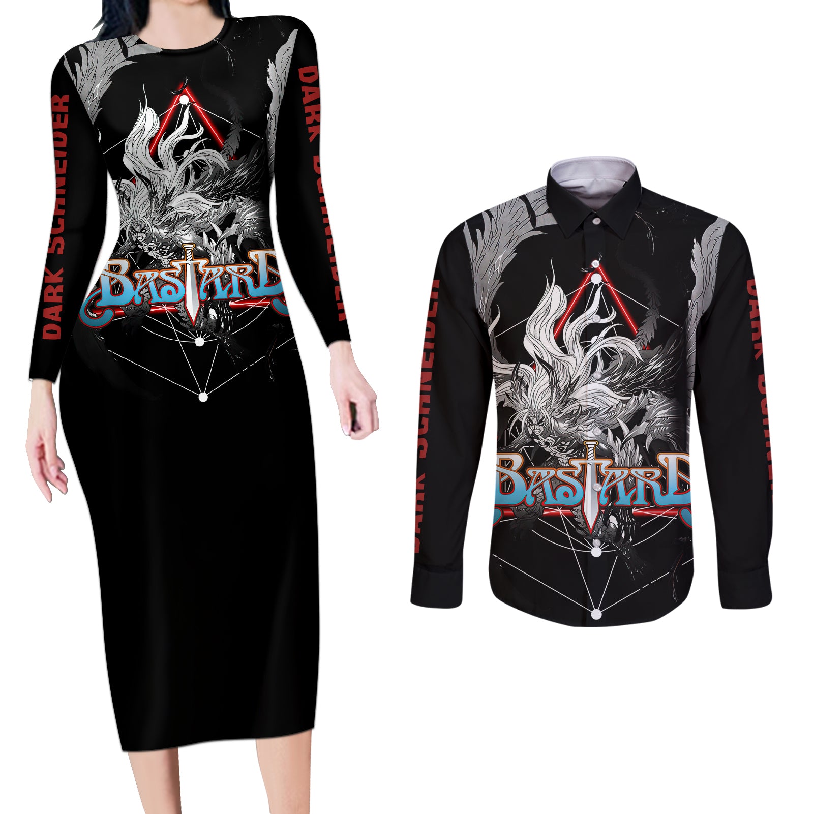 Dark Schneider Basrard Couples Matching Long Sleeve Bodycon Dress and Long Sleeve Button Shirt Anime Style