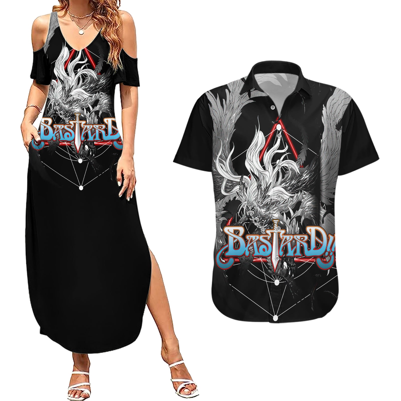 Dark Schneider Basrard Couples Matching Summer Maxi Dress and Hawaiian Shirt Anime Style