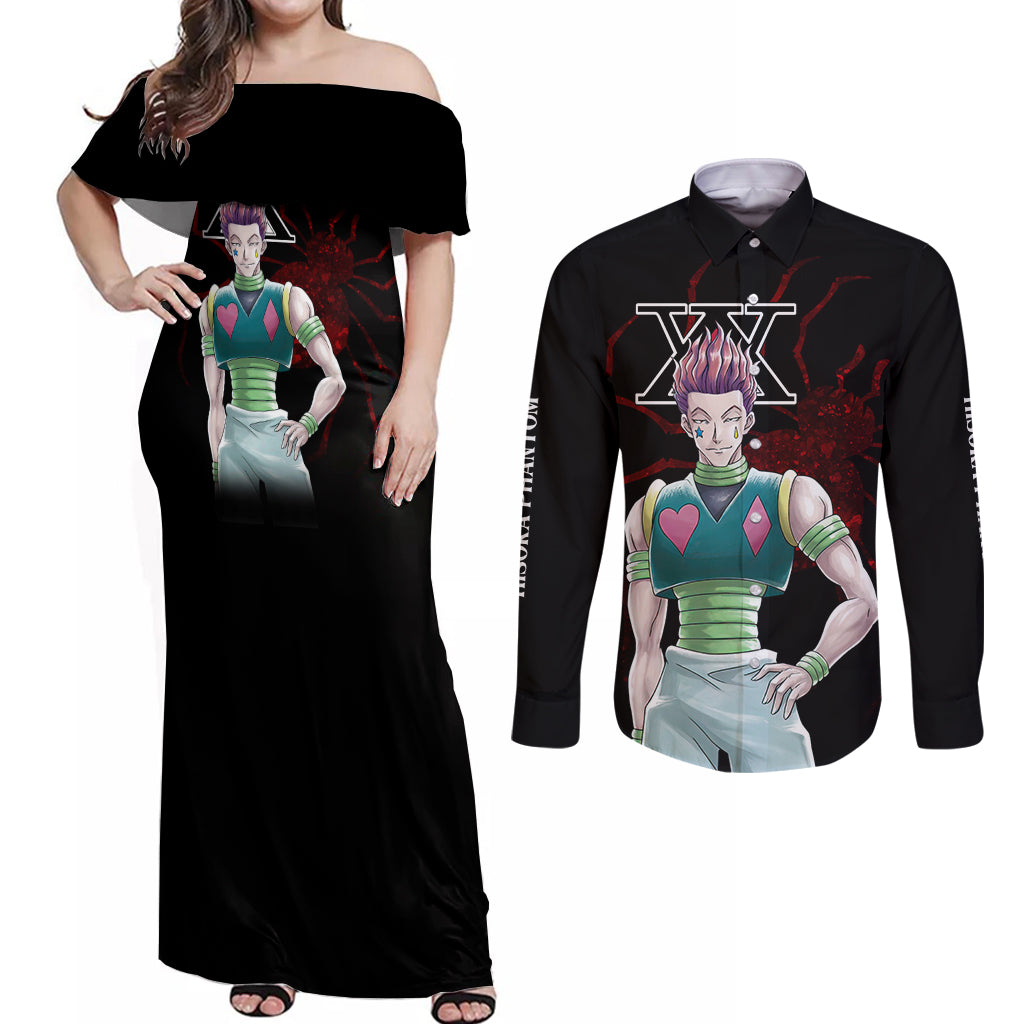 Hisoka Phantom Troupe Hunter X Hunter Couples Matching Off Shoulder Maxi Dress and Long Sleeve Button Shirt Anime Style