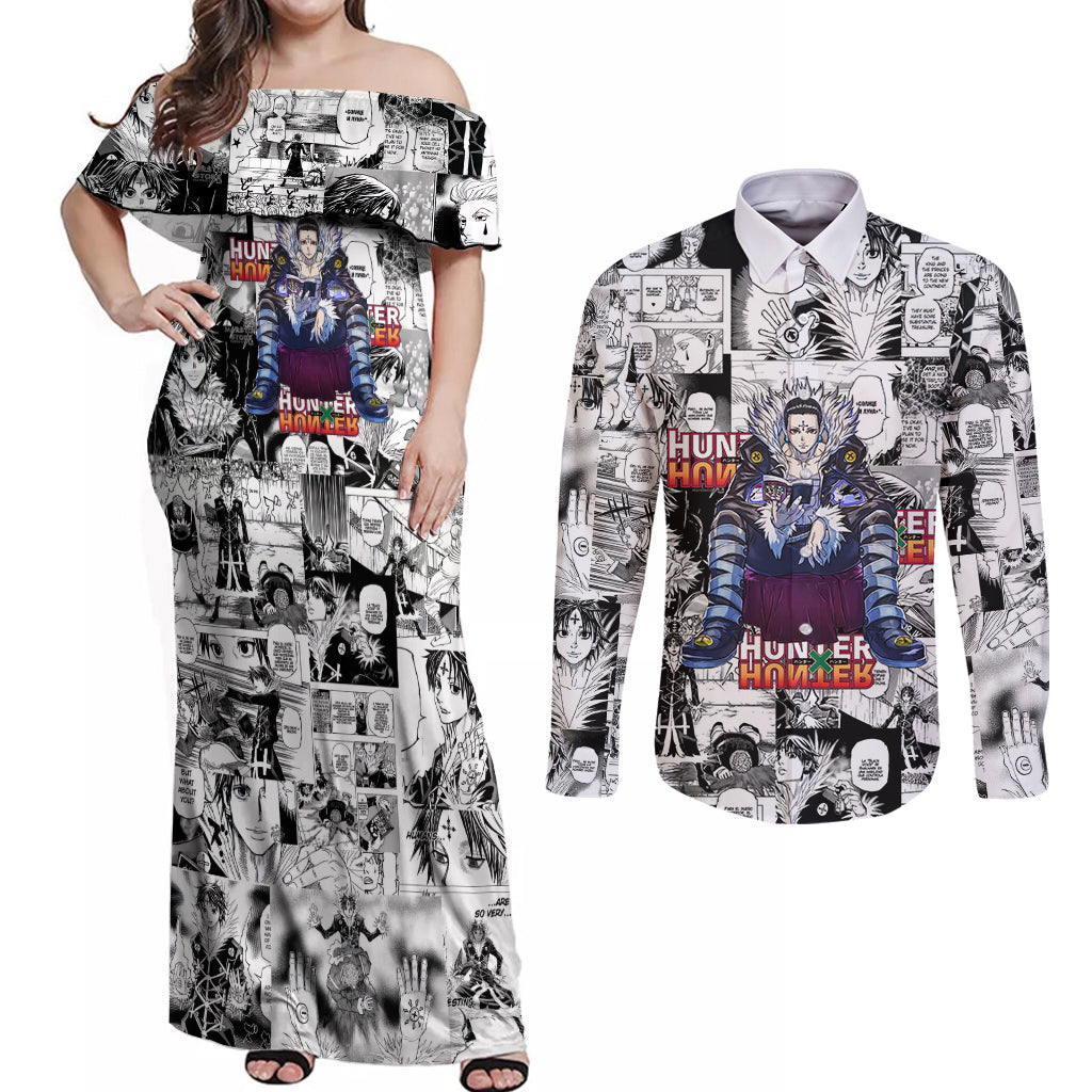 Chrollo Lucilfer Hunter X Hunter Couples Matching Off Shoulder Maxi Dress and Long Sleeve Button Shirt Manga Mix Anime Style