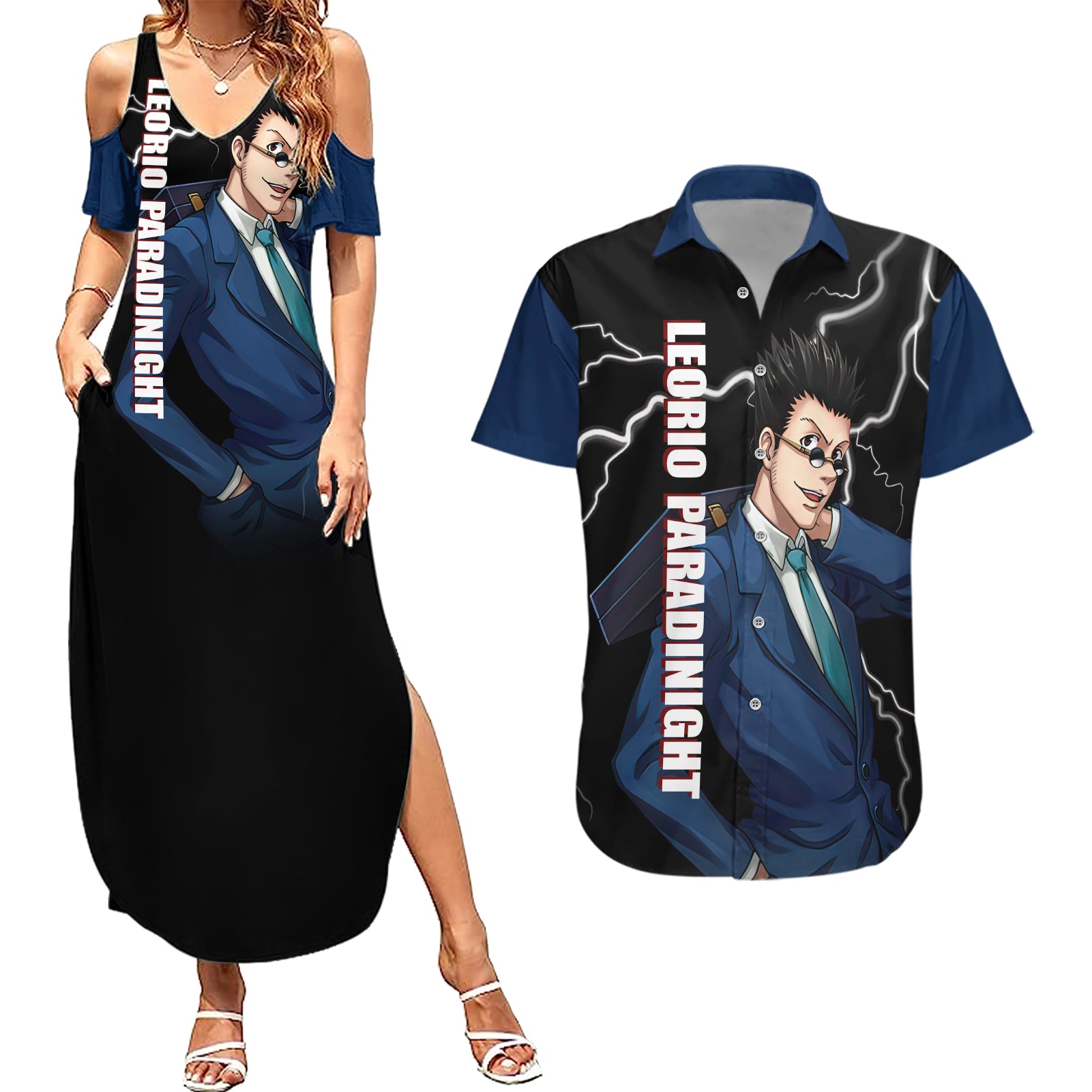 Leorio Hunter X Hunter Couples Matching Summer Maxi Dress and Hawaiian Shirt Anime Style