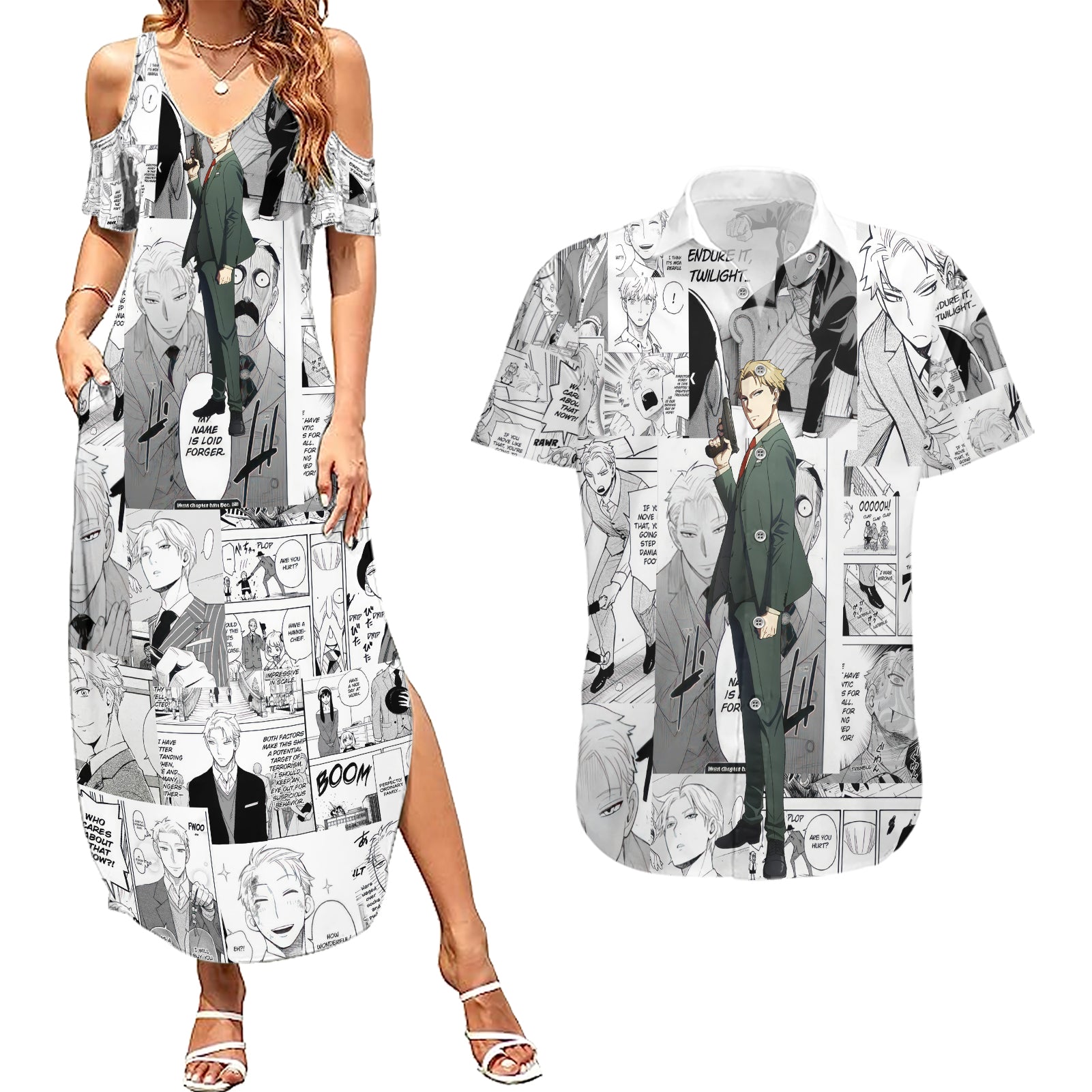 Loid Forger Spy X Family Couples Matching Summer Maxi Dress and Hawaiian Shirt Manga Mix Anime Style