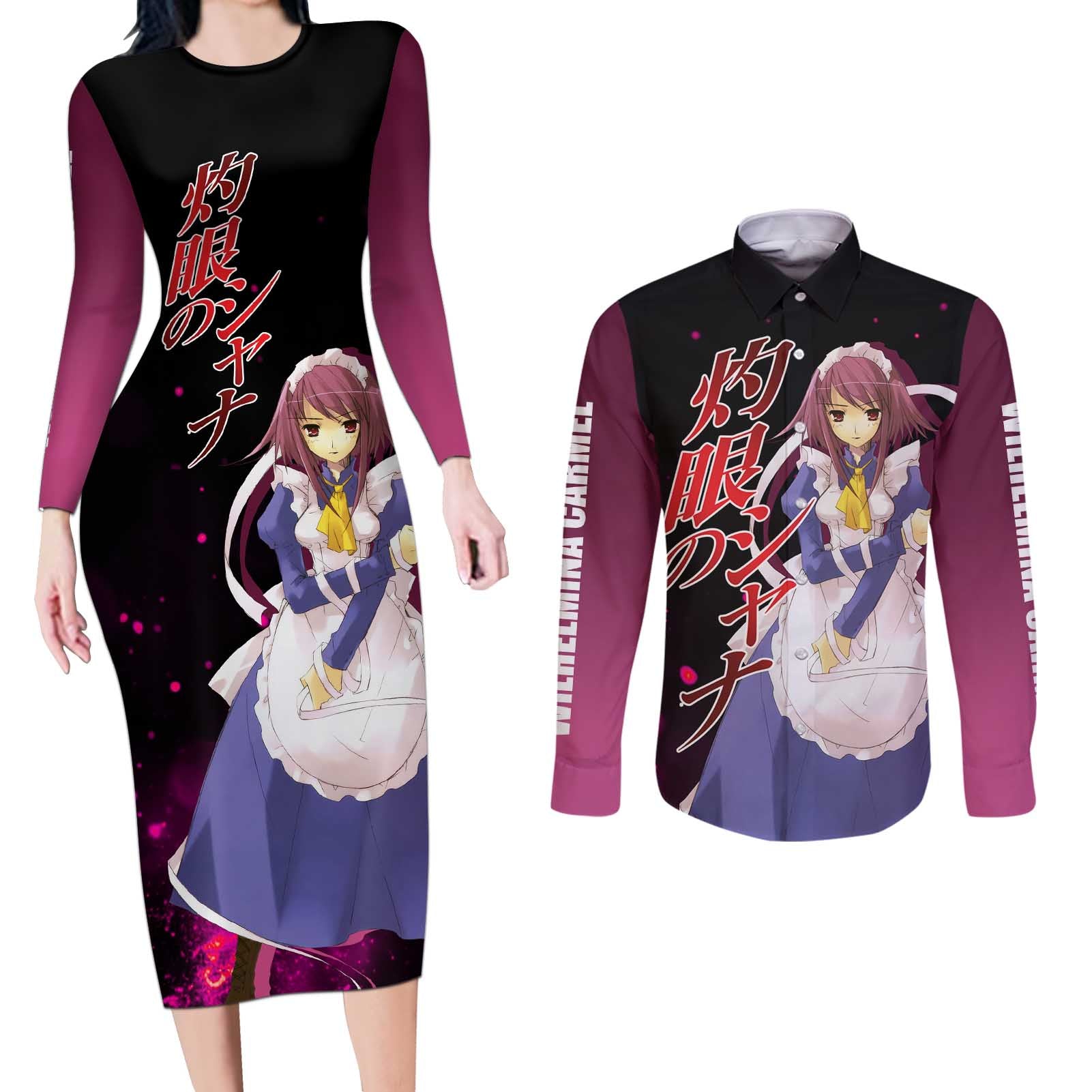 Wilhelmina Carmel - Shakugan no Shana Couples Matching Long Sleeve Bodycon Dress and Long Sleeve Button Shirt Anime Style