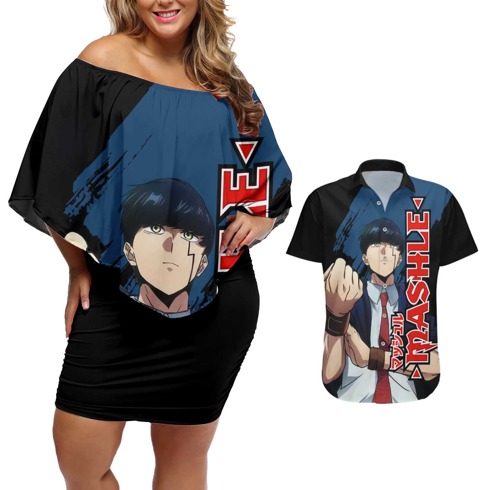 Mash Burnedead - Magic And Muscles Couples Matching Off Shoulder Short Dress and Hawaiian Shirt Anime Style