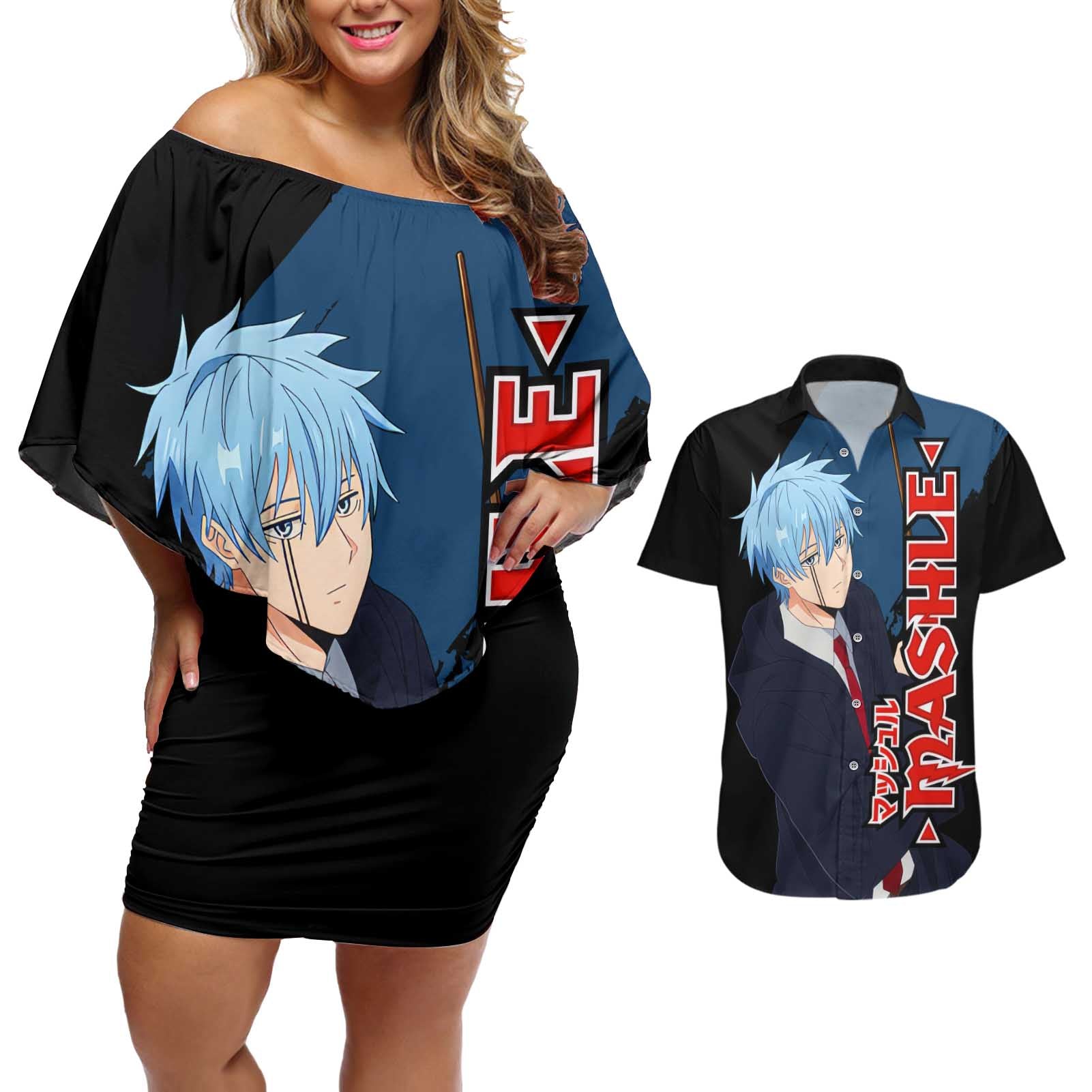 Lance Crown - Magic And Muscles Couples Matching Off Shoulder Short Dress and Hawaiian Shirt Anime Style