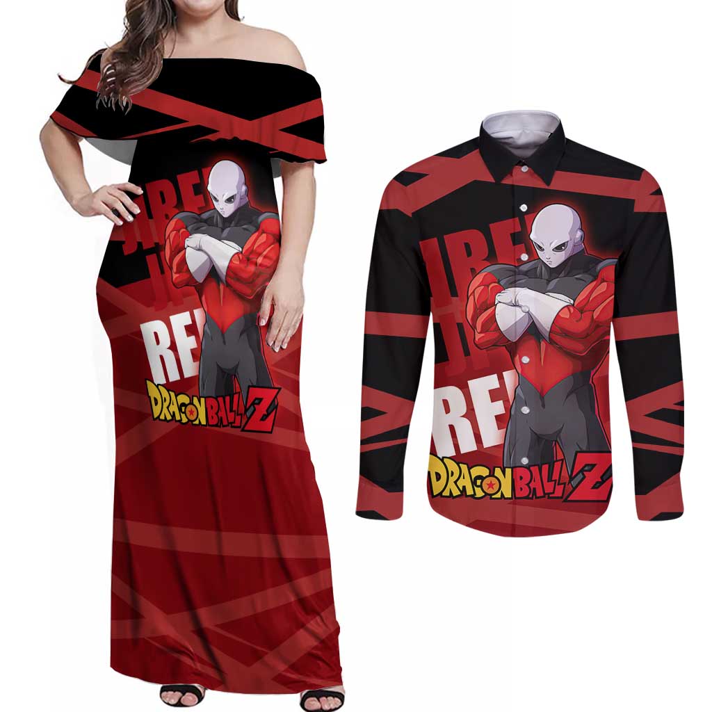 Jiren - Dragon Ball Couples Matching Off Shoulder Maxi Dress and Long Sleeve Button Shirt Anime Style