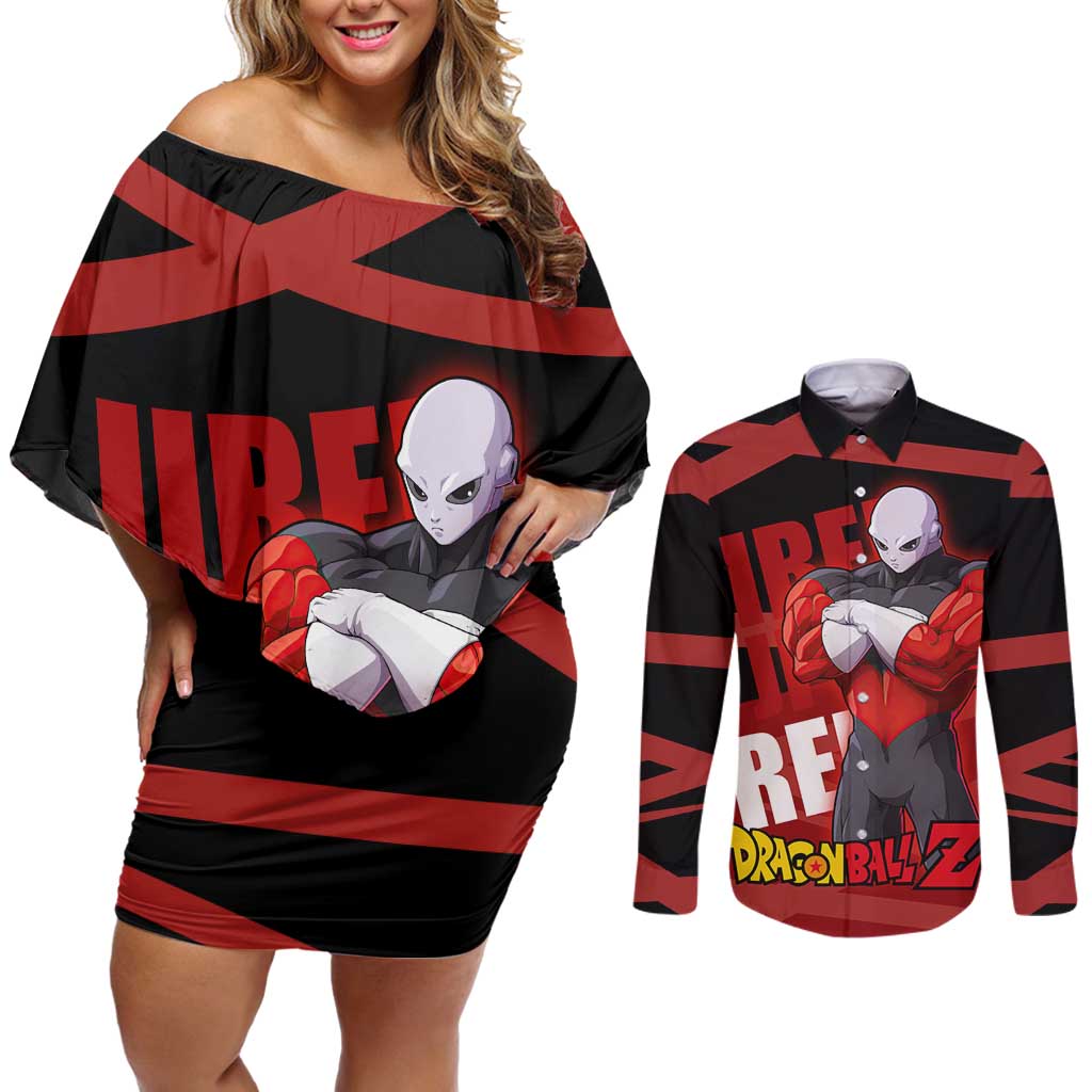 Jiren - Dragon Ball Couples Matching Off Shoulder Short Dress and Long Sleeve Button Shirt Anime Style