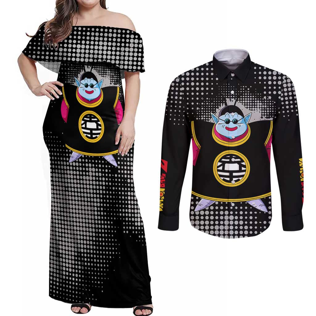 King Kai - Dragon Ball Couples Matching Off Shoulder Maxi Dress and Long Sleeve Button Shirt Anime Style