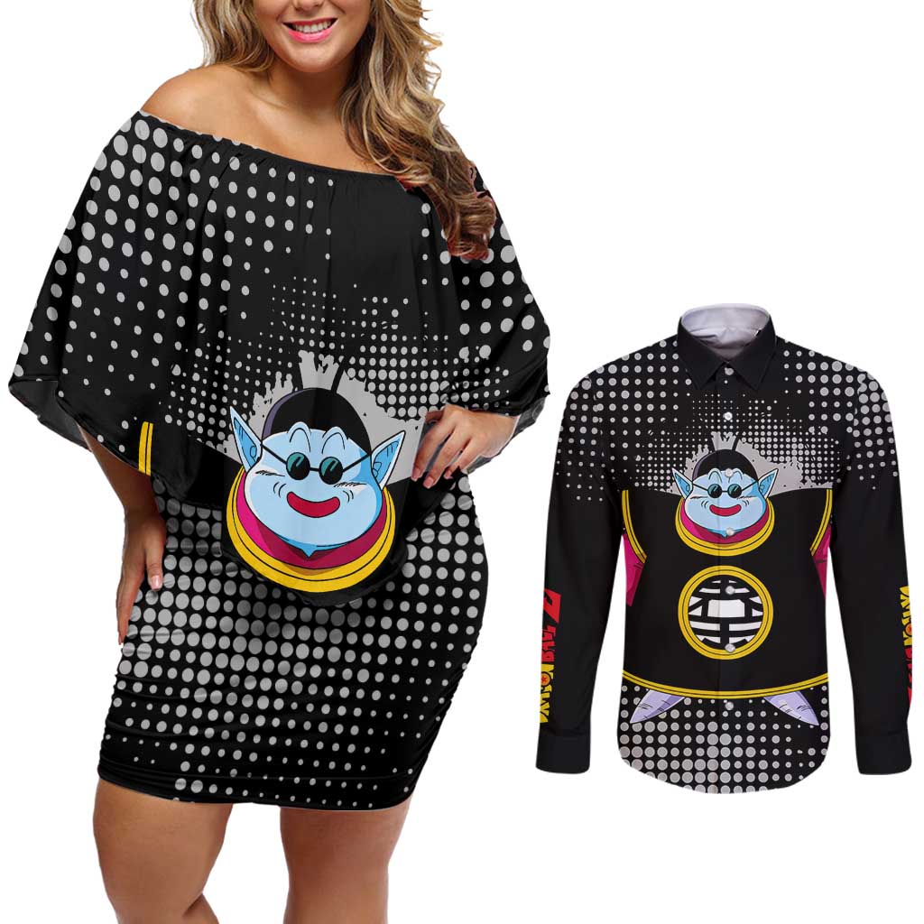 King Kai - Dragon Ball Couples Matching Off Shoulder Short Dress and Long Sleeve Button Shirt Anime Style