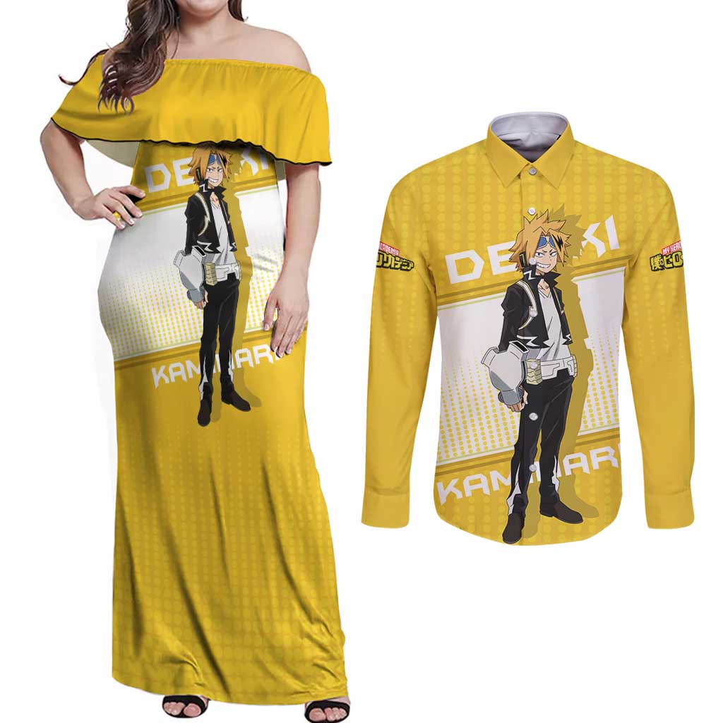 Denki Kaminari - My Hero Academia Couples Matching Off Shoulder Maxi Dress and Long Sleeve Button Shirt Anime Style