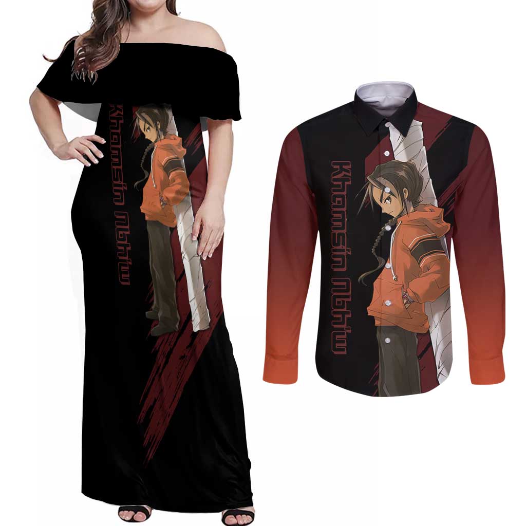 Khamsin Nbh'w - Shakugan no Shana Couples Matching Off Shoulder Maxi Dress and Long Sleeve Button Shirt Anime Style