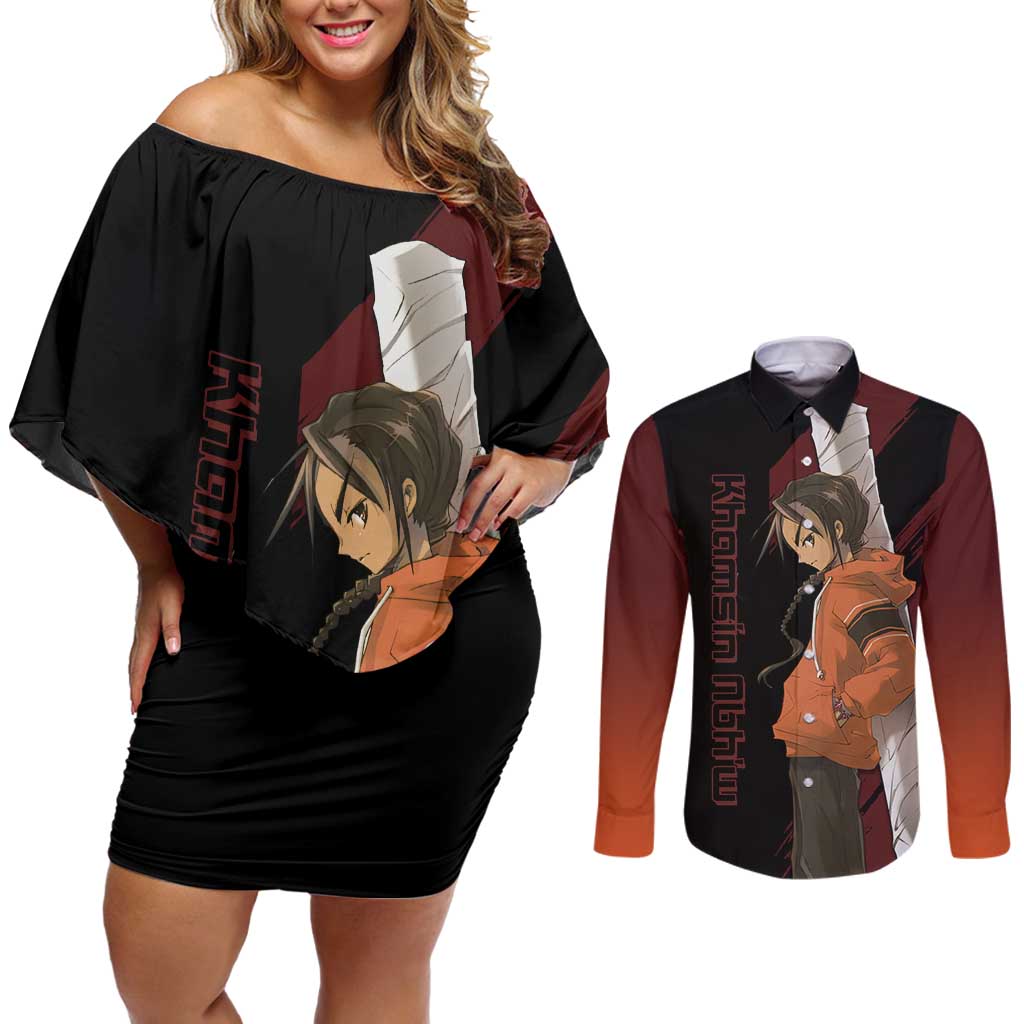 Khamsin Nbh'w - Shakugan no Shana Couples Matching Off Shoulder Short Dress and Long Sleeve Button Shirt Anime Style