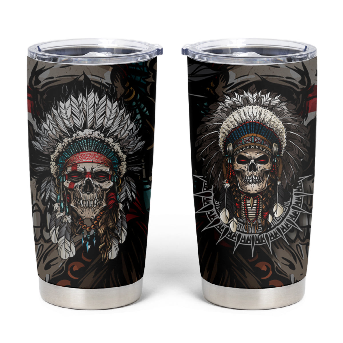 Skull Native American Warrior Tumbler Cup