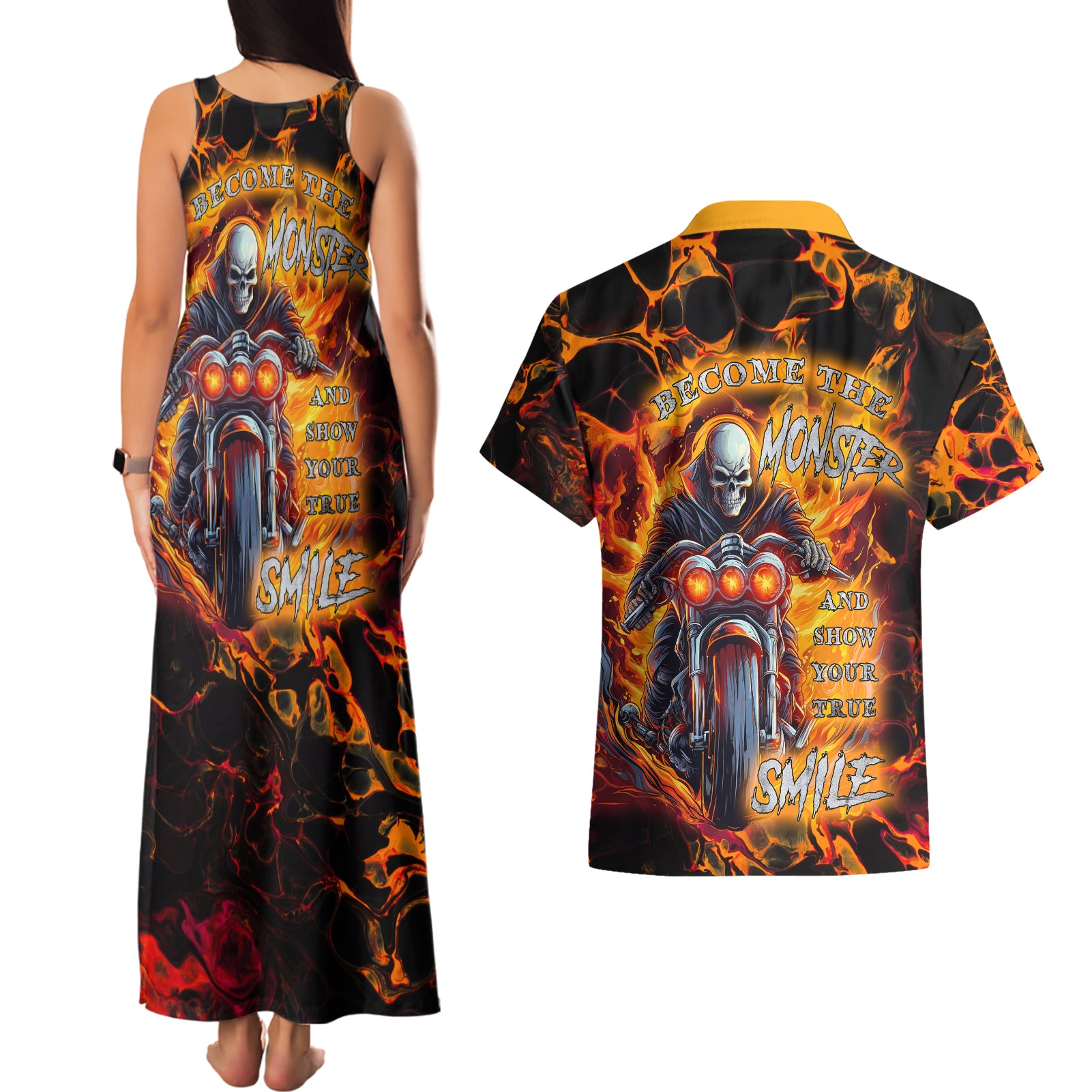 be-come-the-monster-and-show-your-true-smile-couples-matching-tank-maxi-dress-and-hawaiian-shirt