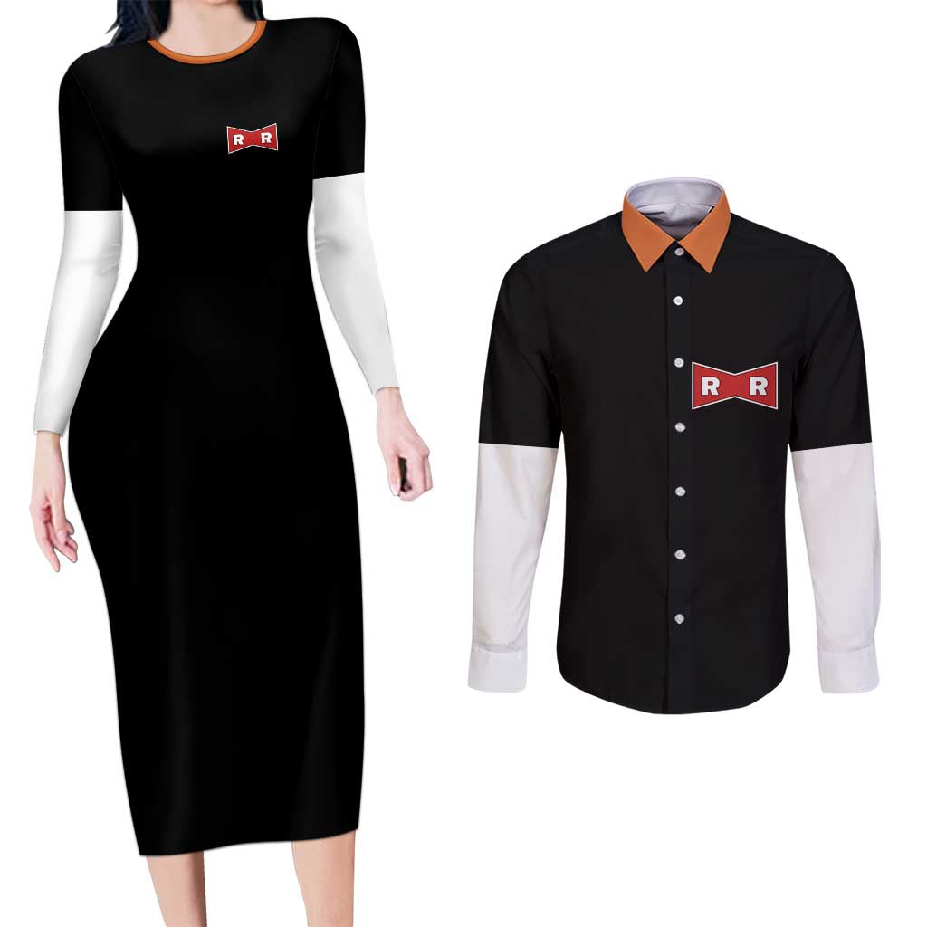 Android 17 Dragon Ball Z Couples Matching Long Sleeve Bodycon Dress and Long Sleeve Button Shirt Anime Style