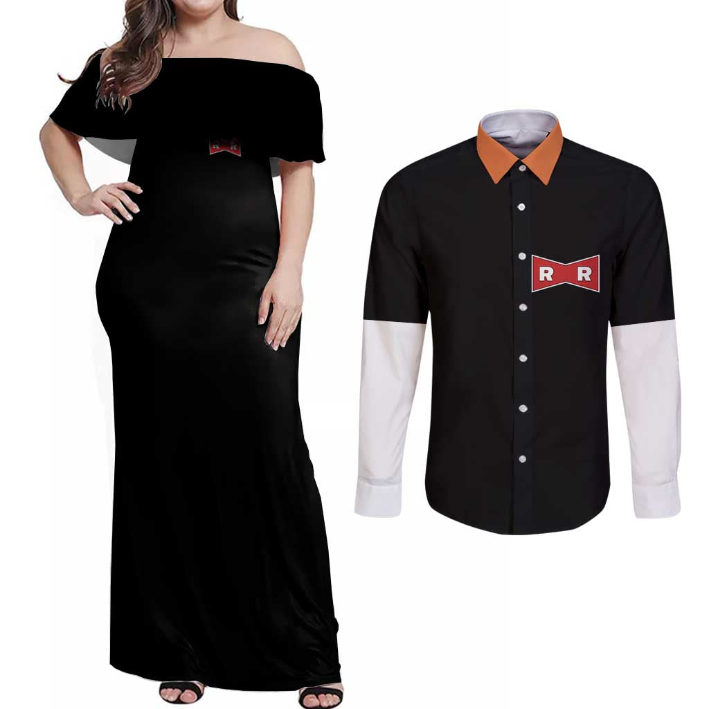 Android 17 Dragon Ball Z Couples Matching Off Shoulder Maxi Dress and Long Sleeve Button Shirt Anime Style